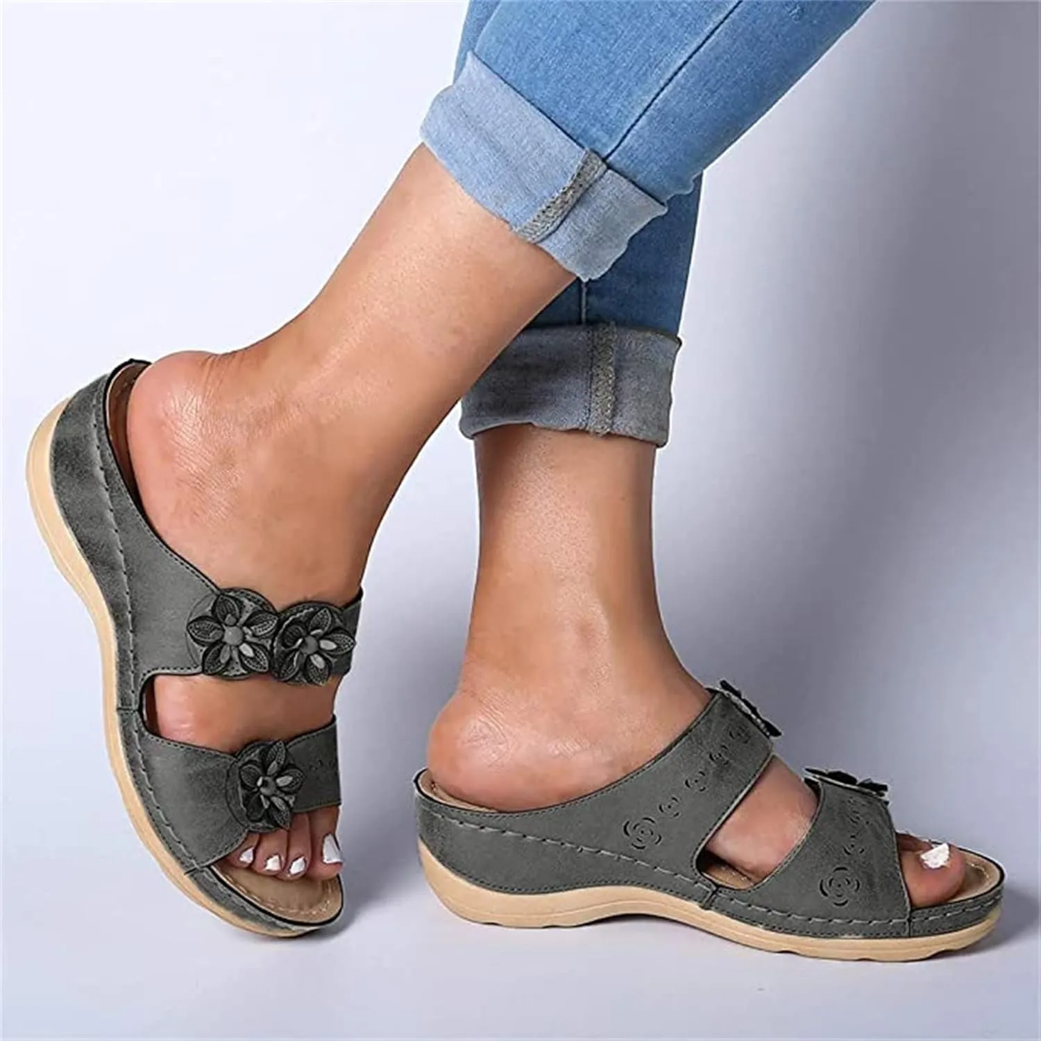 Lausiuoe Orthopedic Sandals For Women Arch Support Slide In Dressy Summer Sandals Comfy Casual Wide Width Walking Shoes
