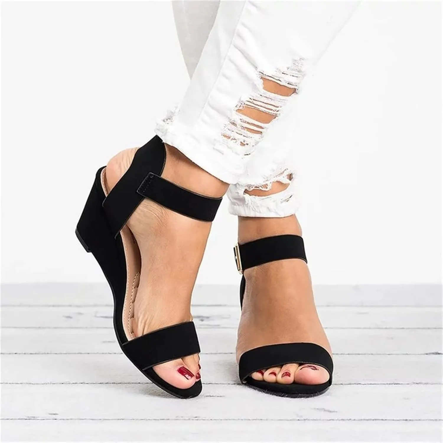 Lausiuoe Women Sandals,Womens Open Toe Ankle Strap Chunky Block High Heel Pump Sandals Casual Dressy Summer Sandals