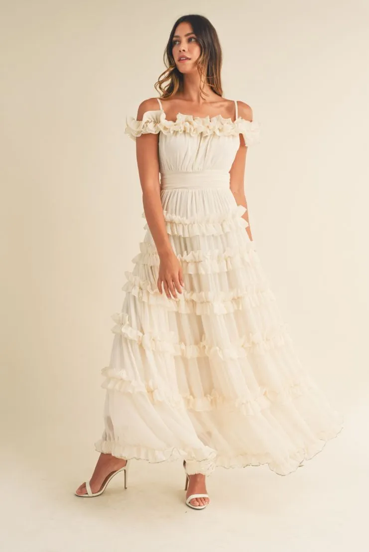 Leylani Ruffle Tiered Maxi Dress - Cream