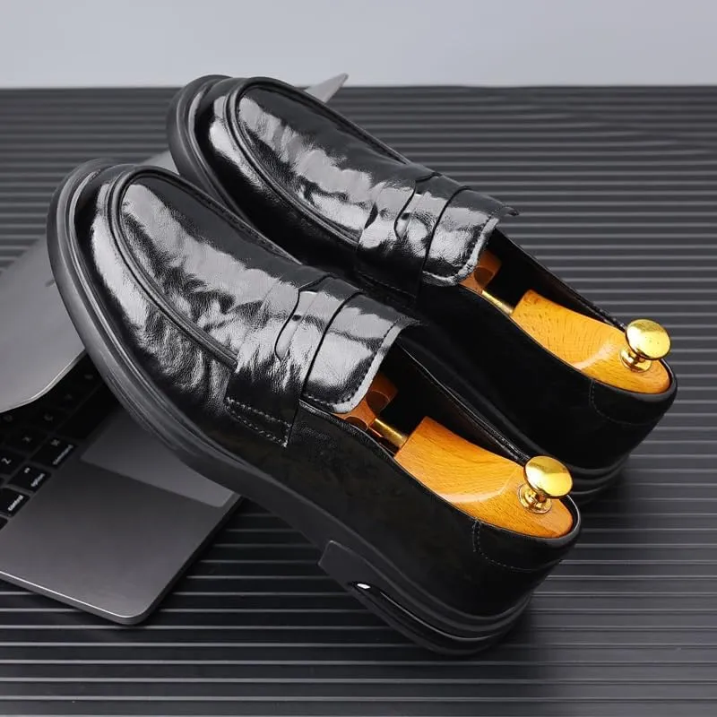 Men's Genuine Leather Loafer Classic Casual Dress Shoe Black Leather Slip-on Loafer for Mens Comfortable Non Slip Leather Shoes for Business Attire Lightweight Fashion Breathable Driving Loafers