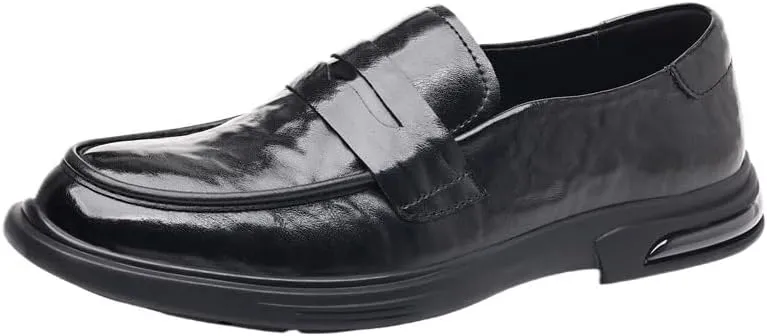 Men's Genuine Leather Loafer Classic Casual Dress Shoe Black Leather Slip-on Loafer for Mens Comfortable Non Slip Leather Shoes for Business Attire Lightweight Fashion Breathable Driving Loafers