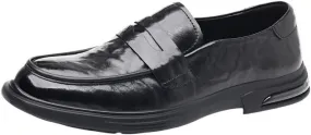 Men's Genuine Leather Loafer Classic Casual Dress Shoe Black Leather Slip-on Loafer for Mens Comfortable Non Slip Leather Shoes for Business Attire Lightweight Fashion Breathable Driving Loafers