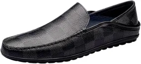 Men's Leather Lattice Loafers Mens Slip-On Loafers Classic Flats Smoking Loafers for Business Casual Dress Prom Party