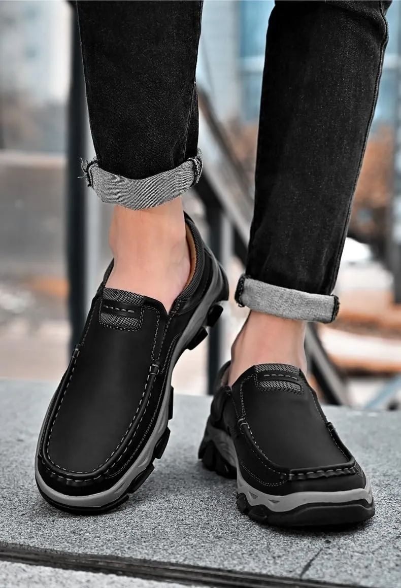 Men's Orthopedic Walking Shoes Genuine Leather Slip On Loafers Slip On Orthopedic Shoes Arch Support Lightweight Comfortable Casual Sneakers