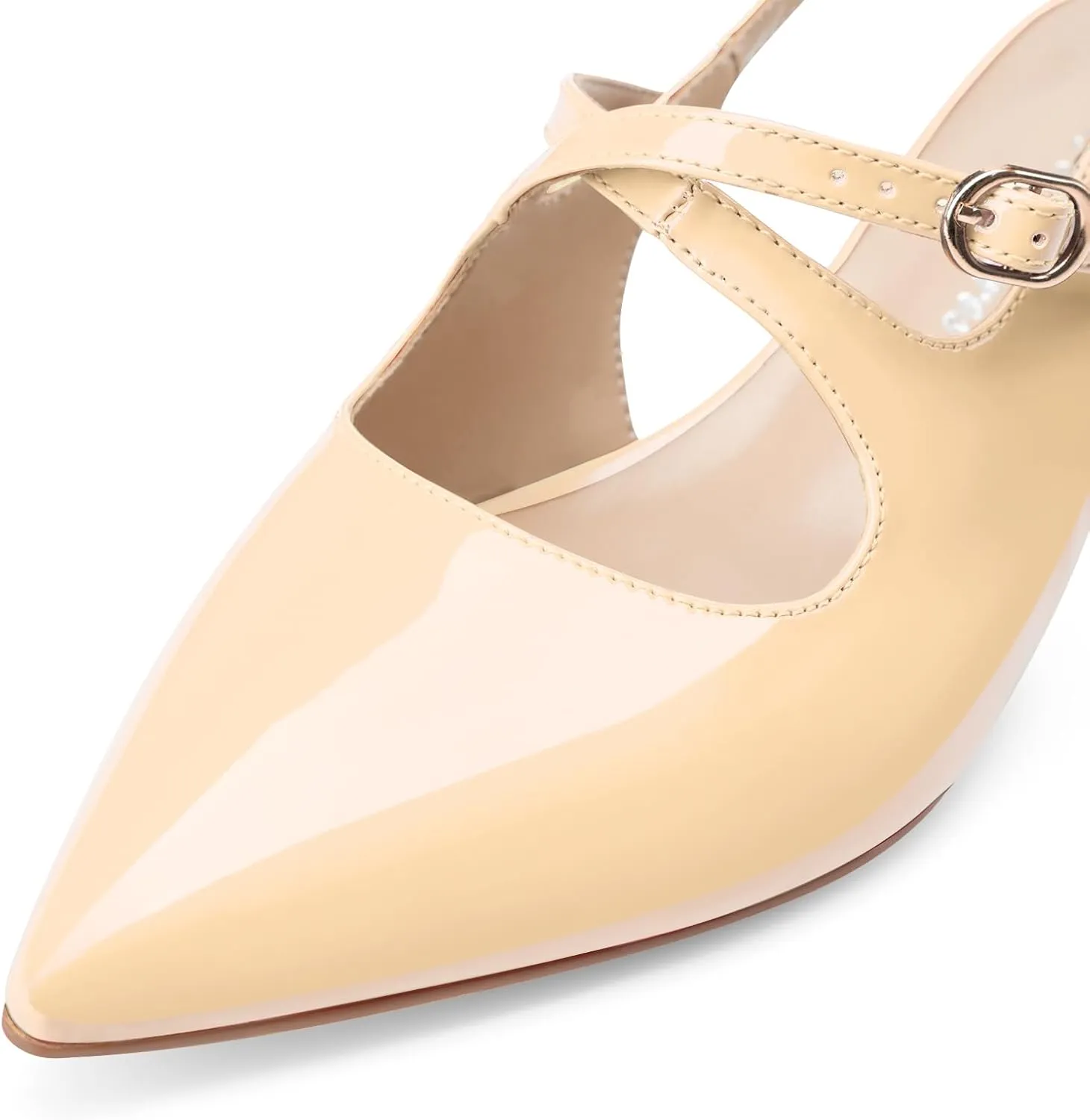 Oh Mispares Pointed Toe Kitten Heels for Women Slingbacks Low Heel Dressy Pumps Patent Leather Closed Toe Cross Strap Slingback Dress Shoes