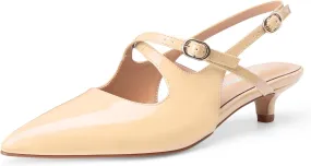 Oh Mispares Pointed Toe Kitten Heels for Women Slingbacks Low Heel Dressy Pumps Patent Leather Closed Toe Cross Strap Slingback Dress Shoes