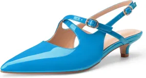 Oh Mispares Pointed Toe Kitten Heels for Women Slingbacks Low Heel Dressy Pumps Patent Leather Closed Toe Cross Strap Slingback Dress Shoes