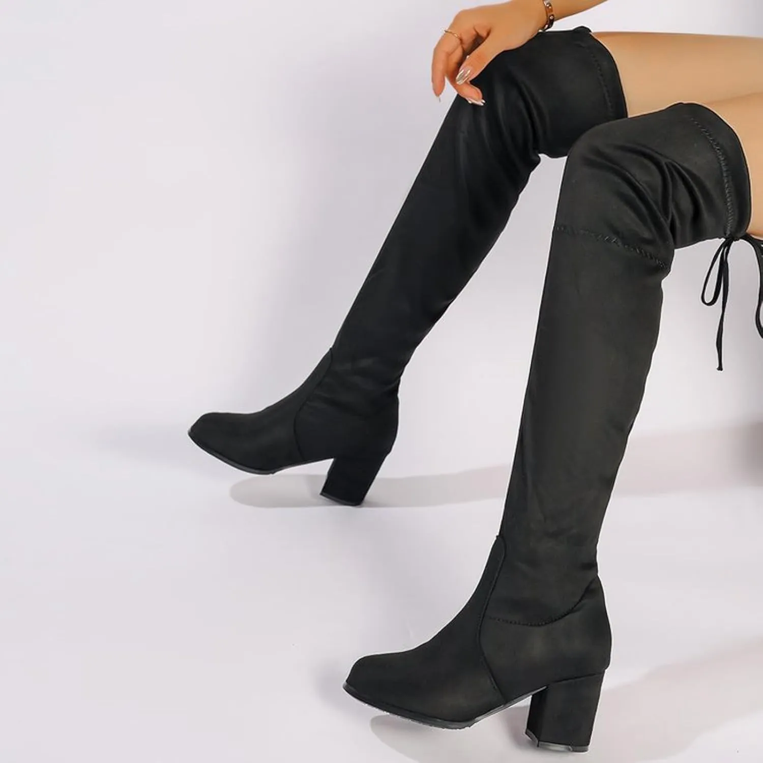 Over the KneeBoots for Women Sexy Stretch Thigh HighBoots Stylish Chunky High Heel Tall Boots Wide Calf Fall Boots