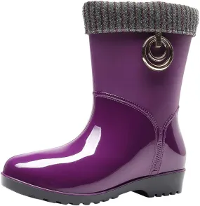 Punk Style Mid Warm Snow Boots Women's Rain Boots Outdoor Water Shoes Rain Boots Womens Wide