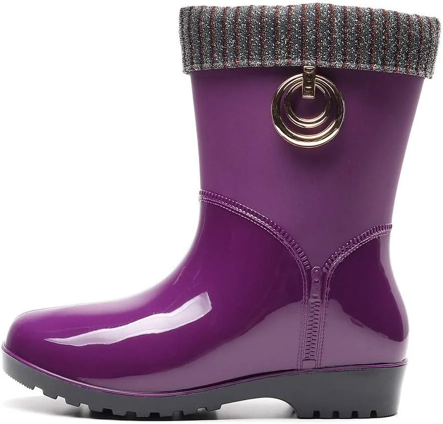 Punk Style Mid Warm Snow Boots Women's Rain Boots Outdoor Water Shoes Rain Boots Womens Wide