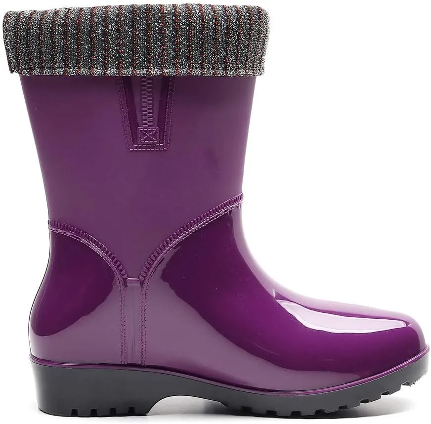 Punk Style Mid Warm Snow Boots Women's Rain Boots Outdoor Water Shoes Rain Boots Womens Wide