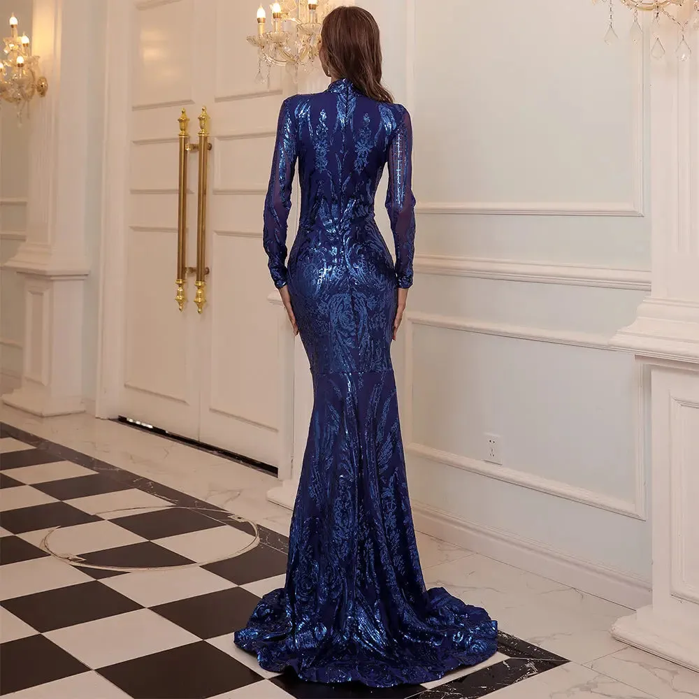 Ramona Royal Blue High Neck Sequin Maxi Dress