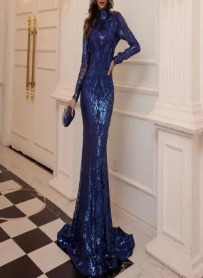 Ramona Royal Blue High Neck Sequin Maxi Dress