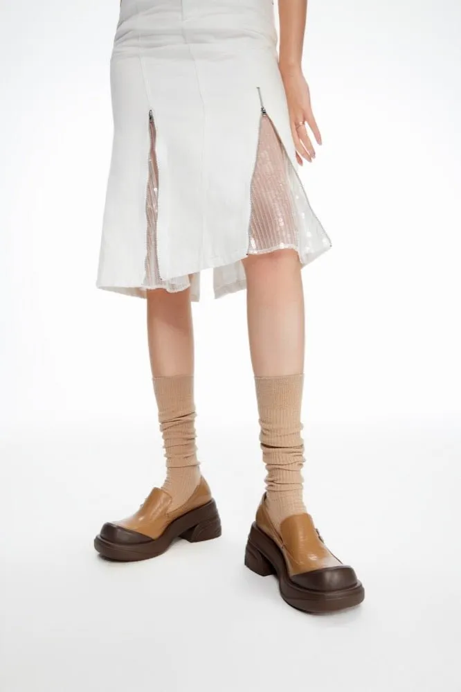 Round toe thick-heeled shoes in Brown