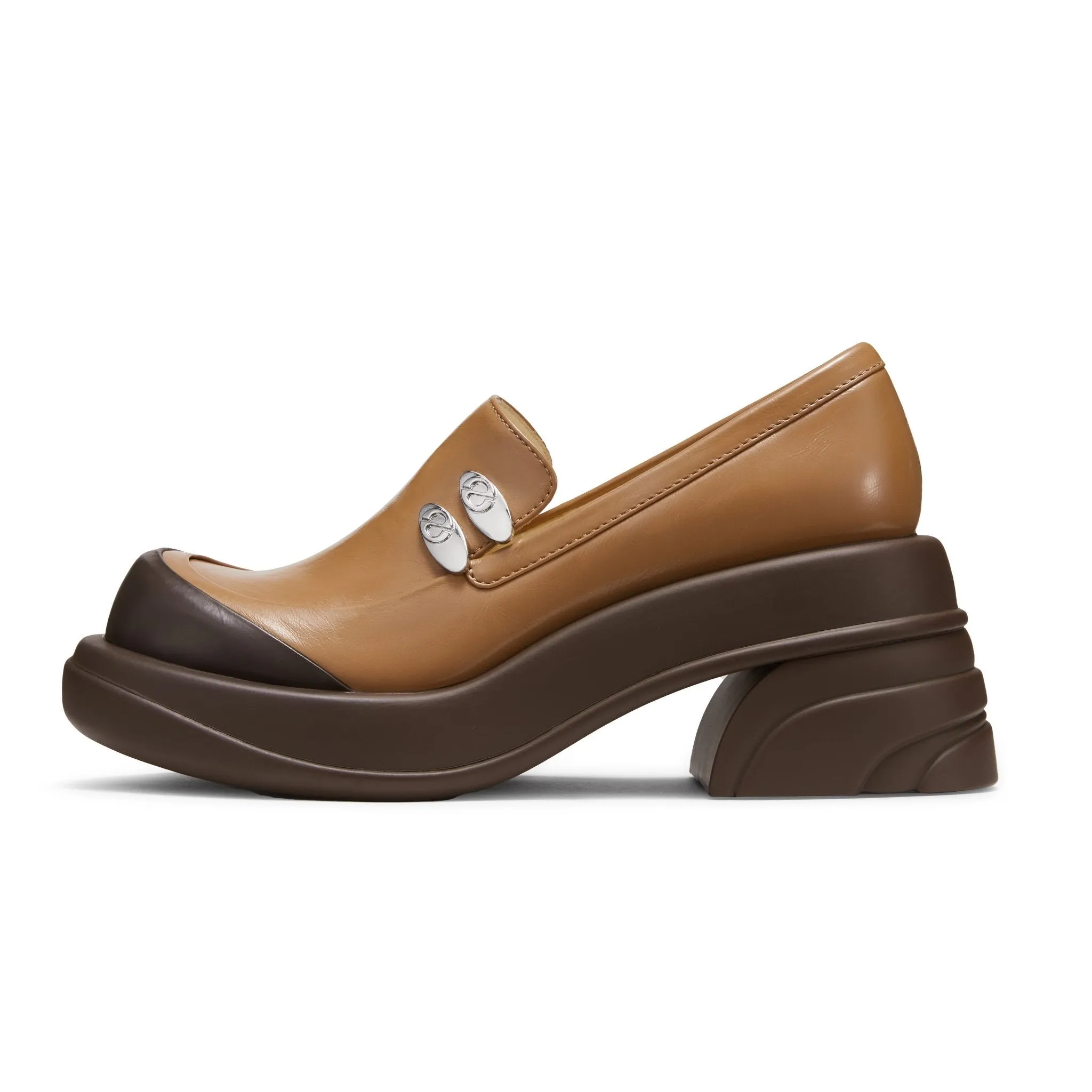 Round toe thick-heeled shoes in Brown