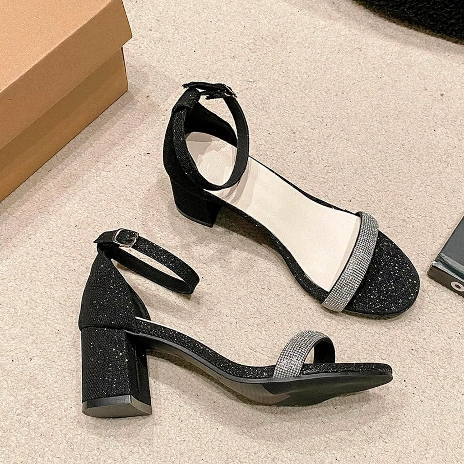 Sandals for Women 2025 Chunky Platform Mules Sandals Slip on Block Heels Square Toe High Heeled Dress Shoes