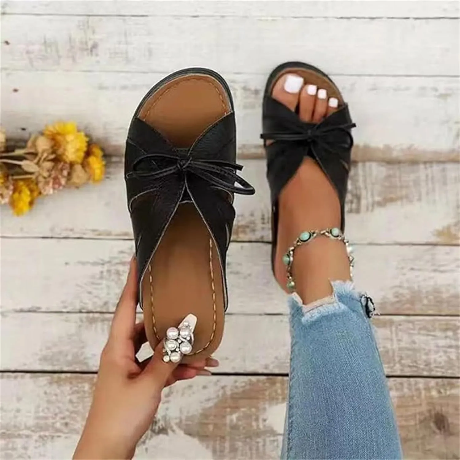 Sandals Women Comfortable Dressy Arch Support Orthopedic Flip Flops Low Wedge Hiking Walking Summer Orthotic Slides Slippers