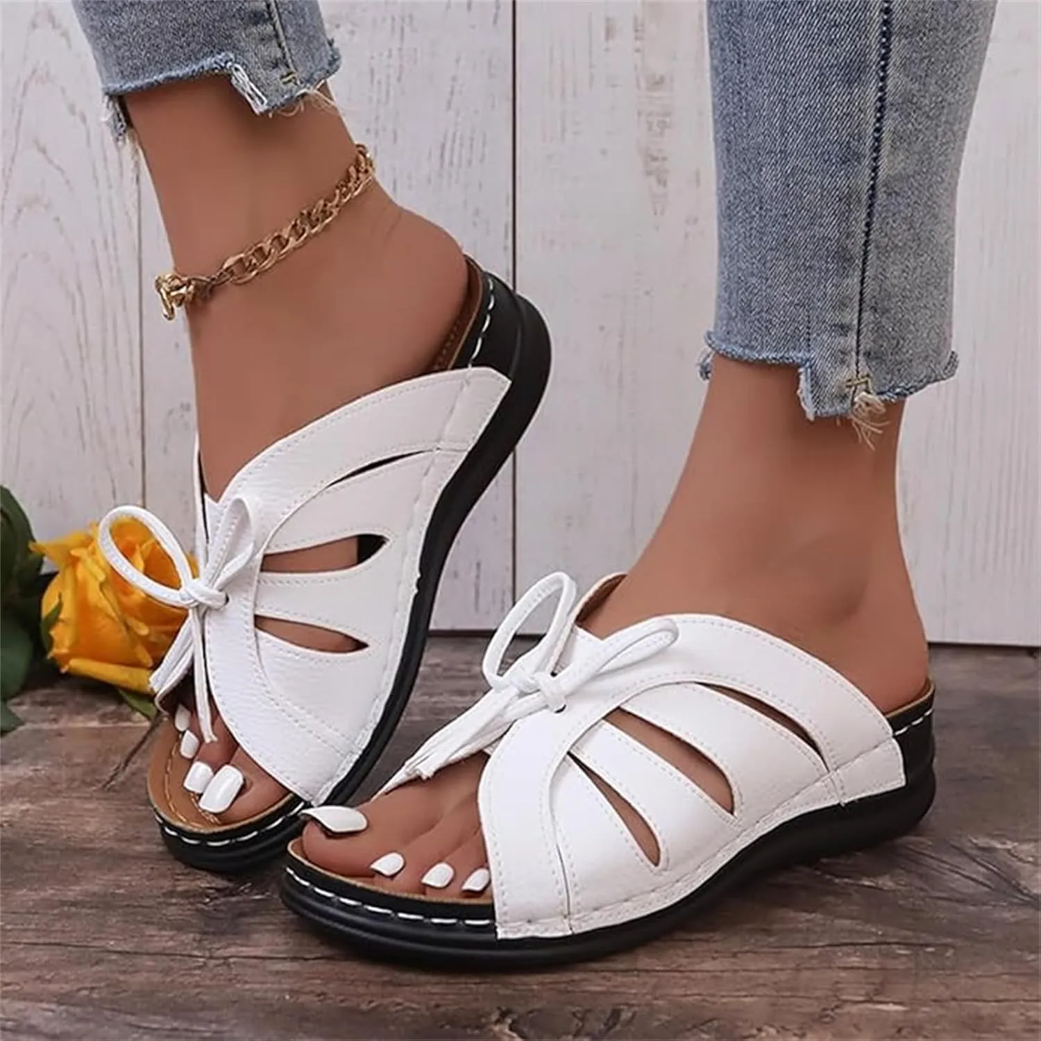Sandals Women Comfortable Dressy Arch Support Orthopedic Flip Flops Low Wedge Hiking Walking Summer Orthotic Slides Slippers