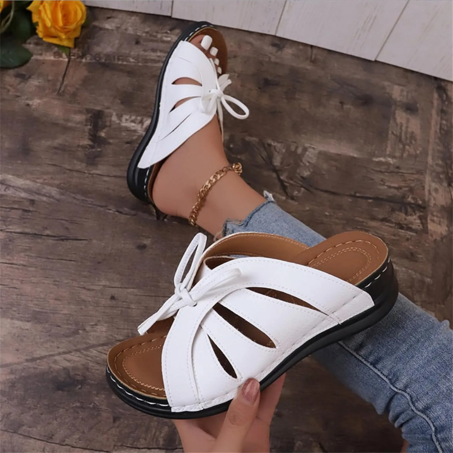 Sandals Women Comfortable Dressy Arch Support Orthopedic Flip Flops Low Wedge Hiking Walking Summer Orthotic Slides Slippers