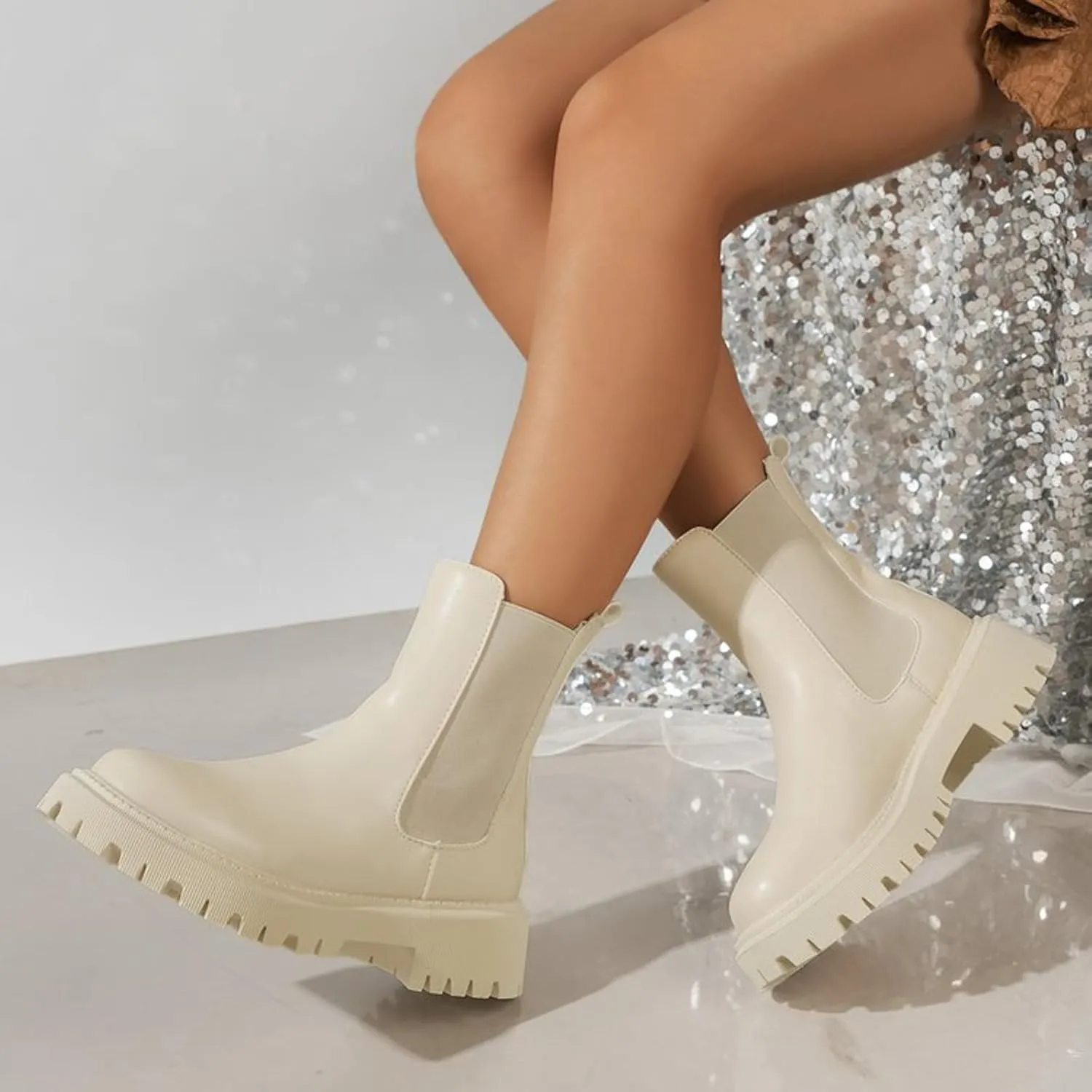 Short Boots for Women Low Heel Women's Boots Chunky Block Heel Slip On Ankle Booties with Elastic Short Boots 