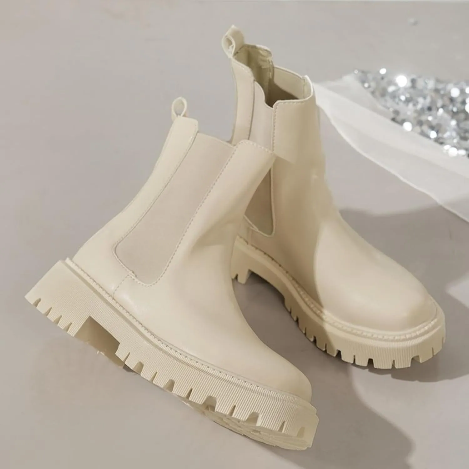 Short Boots for Women Low Heel Women's Boots Chunky Block Heel Slip On Ankle Booties with Elastic Short Boots 