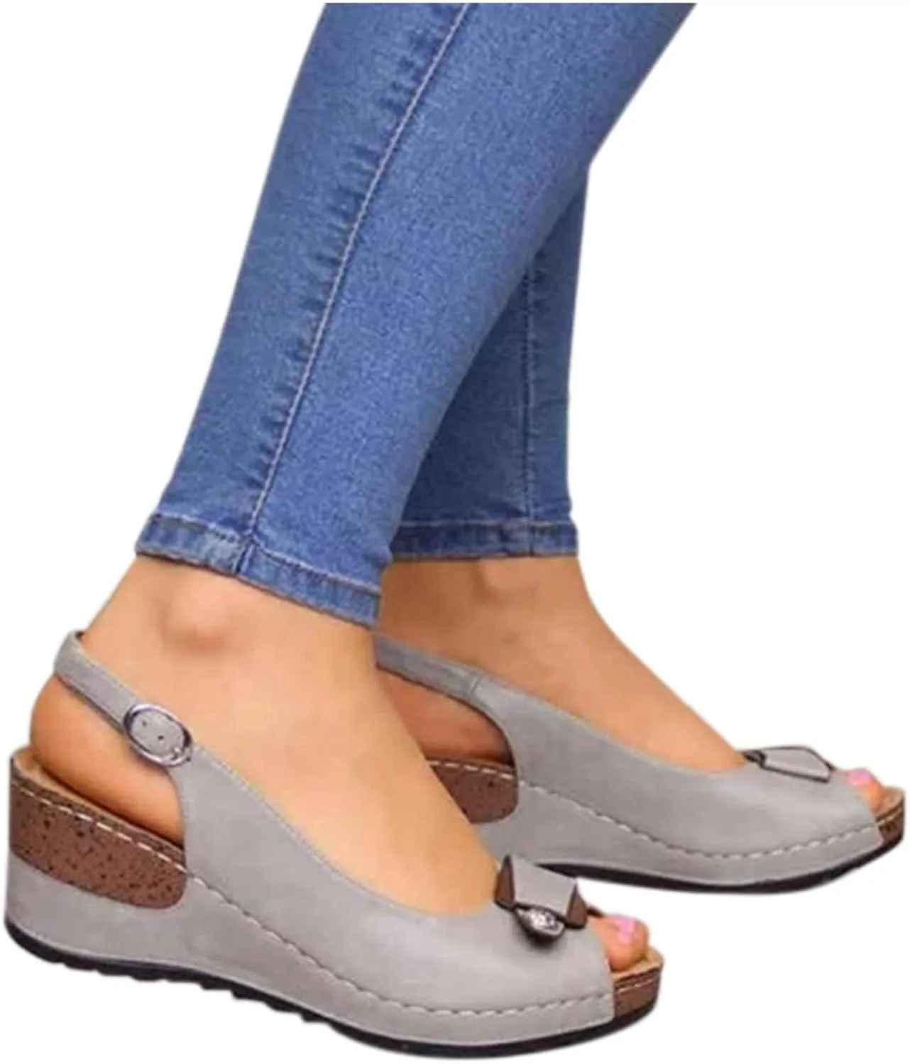 Summer Wedge Sandals for Women Peep Toe Platform Wedge Sandal Casual Comfortable Ankle Strap Dressy Sandals with Arch Support Orthopedic Sandal 2025