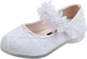 Toddler Flower Girl Dress Shoes Rhinstones Pearls Mary Jane Ballet Flats Wedding Party Toddler Kids Baby Shoes