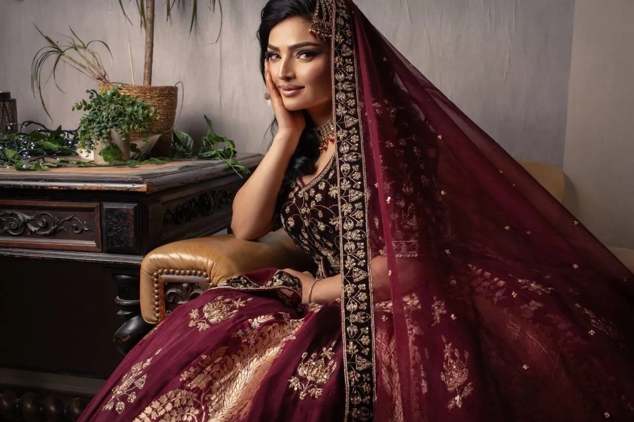 Traditional Deep Maroon & Gold Bridal Wedding Silk Lehenga Set