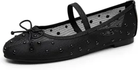 Trary Ballet Flats for Women Closed Round Toe Mary Jane Shoes Women Cute Bowknot Non-Slip Dressy Shoes Elastic Strap Comfortable Women's Flats for All-Year Daily Work Causal