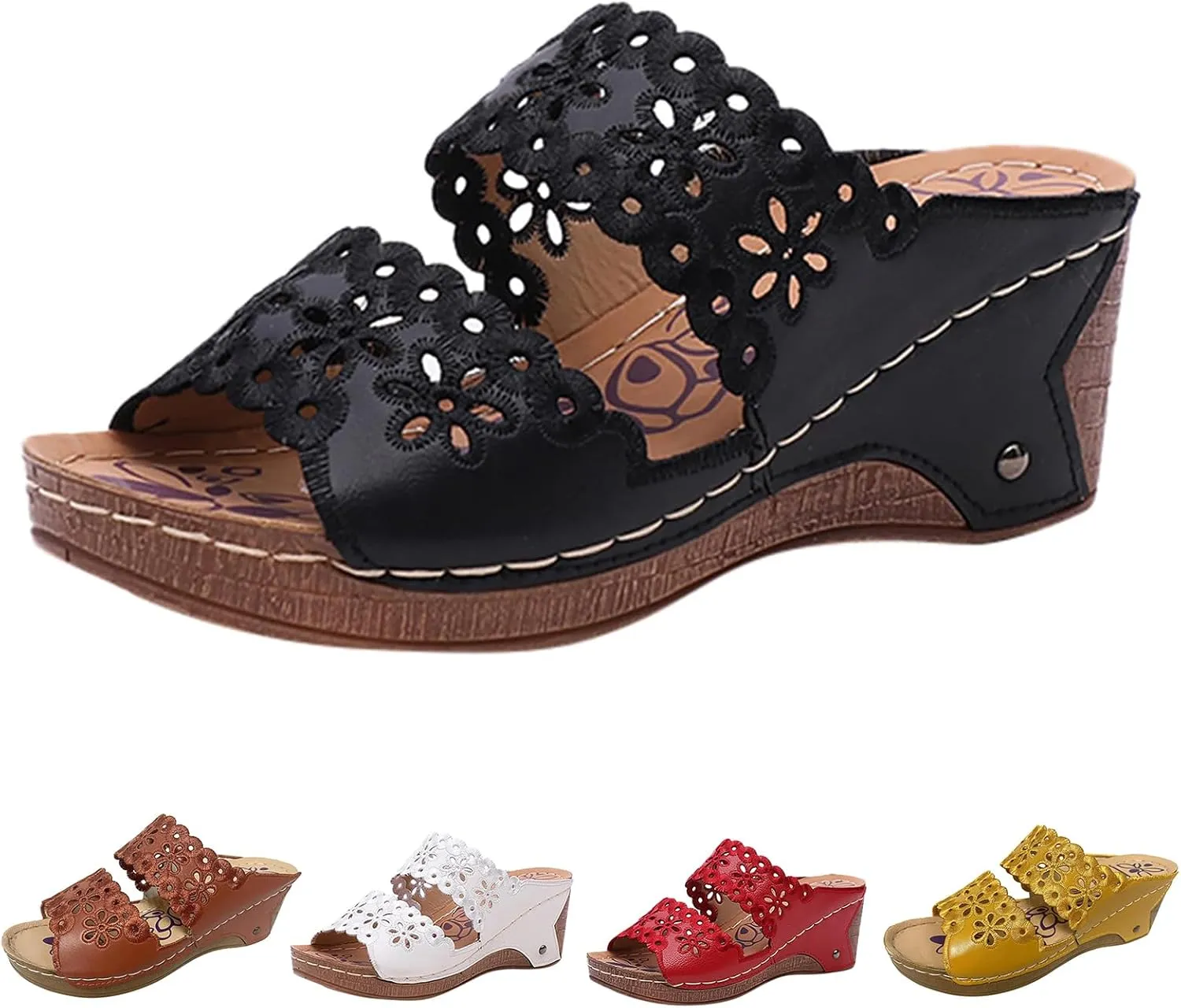 Wedge Sandals for Women Orthopedic Comfortable Dressy Casual Platform Slippers Breathable Hollow Out Slides Sandal Fishmouth Toe Beach Walking Shoes Indoor Outdoo