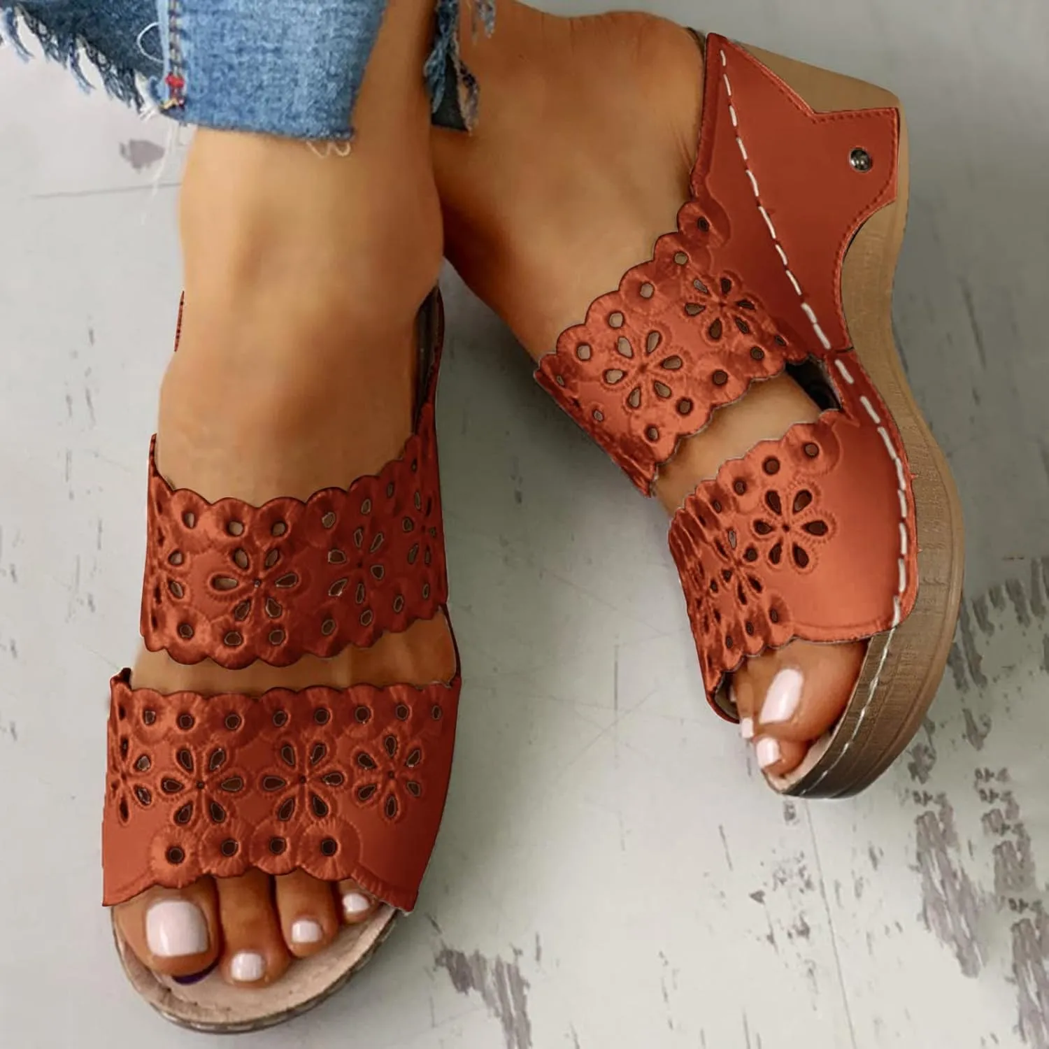 Wedge Sandals for Women Orthopedic Comfortable Dressy Casual Platform Slippers Breathable Hollow Out Slides Sandal Fishmouth Toe Beach Walking Shoes Indoor Outdoo