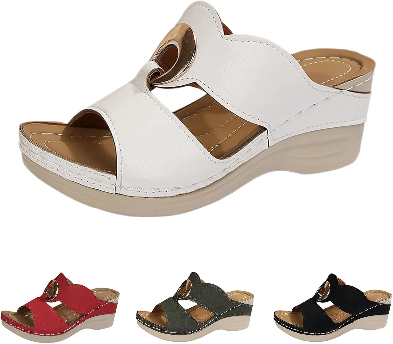 Wedge Sandals for Women Vacation Orthotic Sandals Travel Platform Sandals Leather Hollow out Slip on Shoes