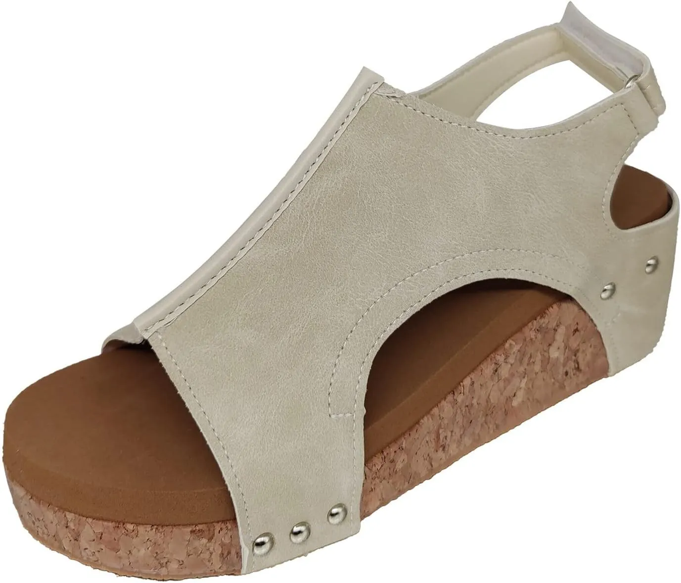 Wedge Sandals for Women, Womens Espadrilles Wedges Low Heel Open Toe Buckle Ankle Strap Leather Sandals Comfortable Strappy Platform Sandals Orthopedic Sandals Casual Summer Shoes (A-Khaki, 8)