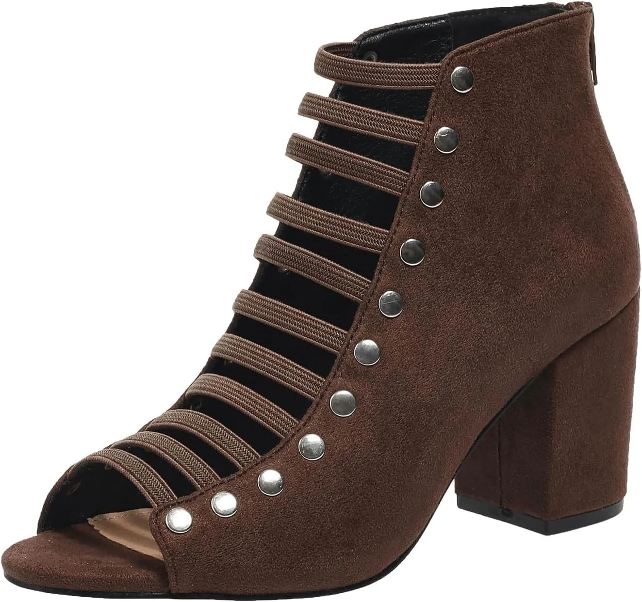 Women Toe Suede Sandals Back Zipper Cutout Sandals Chunky High Heel Ankle Strap Cork Heels for Women Wedge