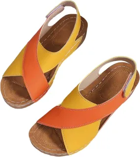 Women's Contrast Color Wedge Orthopedic Sandals 2025 Crisscross Strap Open Toe Summer Shoes Sandals with Arch Support