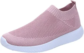 Women's Fashion Sneaker Mesh Slip On Black Non Slip Shoes for Women Comfortable Women's Walking Shoes with Arch Support Flat Loafers Safety Toe Sneakers Men