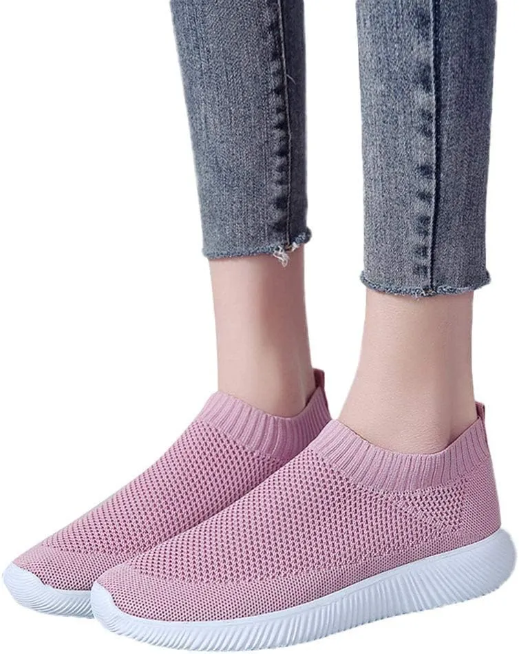 Women's Fashion Sneaker Mesh Slip On Black Non Slip Shoes for Women Comfortable Women's Walking Shoes with Arch Support Flat Loafers Safety Toe Sneakers Men