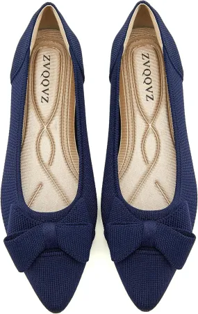 Womens Flats Shoes Pointed Toe Knit Mesh Ballet Flats with Bowknot Comfortable Dressy Washable Flat