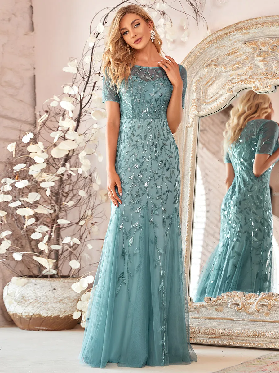 Women's Floral Sequin Fishtail Tulle Dresses for Party