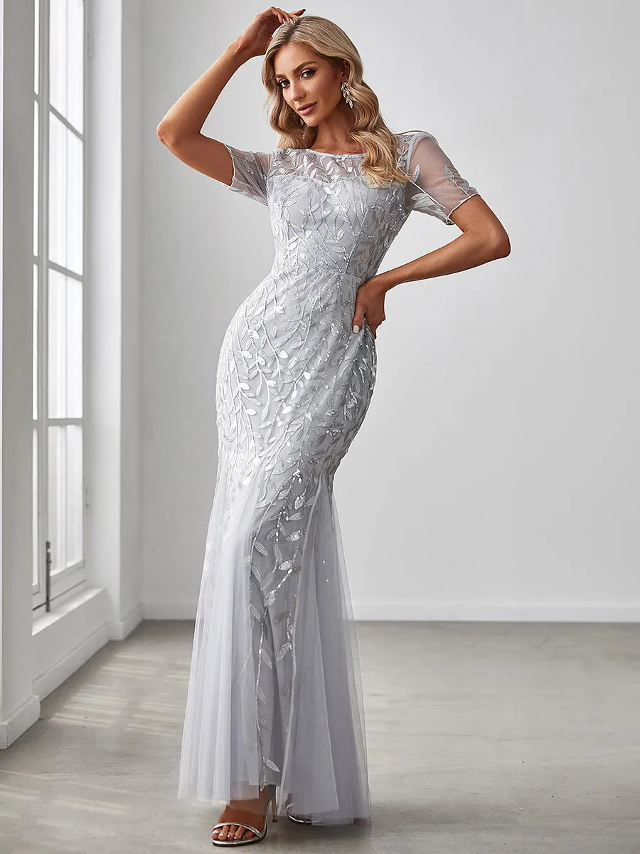 Women's Floral Sequin Fishtail Tulle Dresses for Party