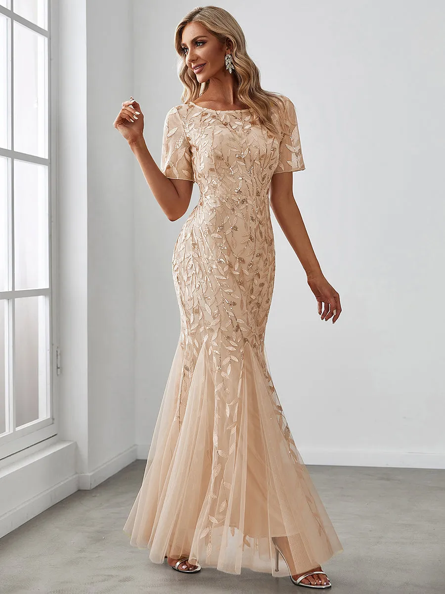 Women's Floral Sequin Fishtail Tulle Dresses for Party