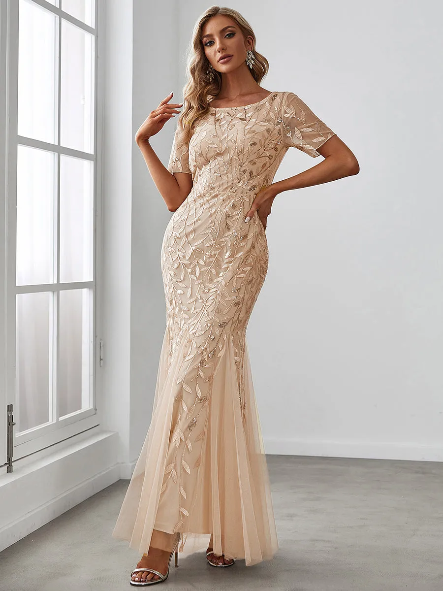 Women's Floral Sequin Fishtail Tulle Dresses for Party