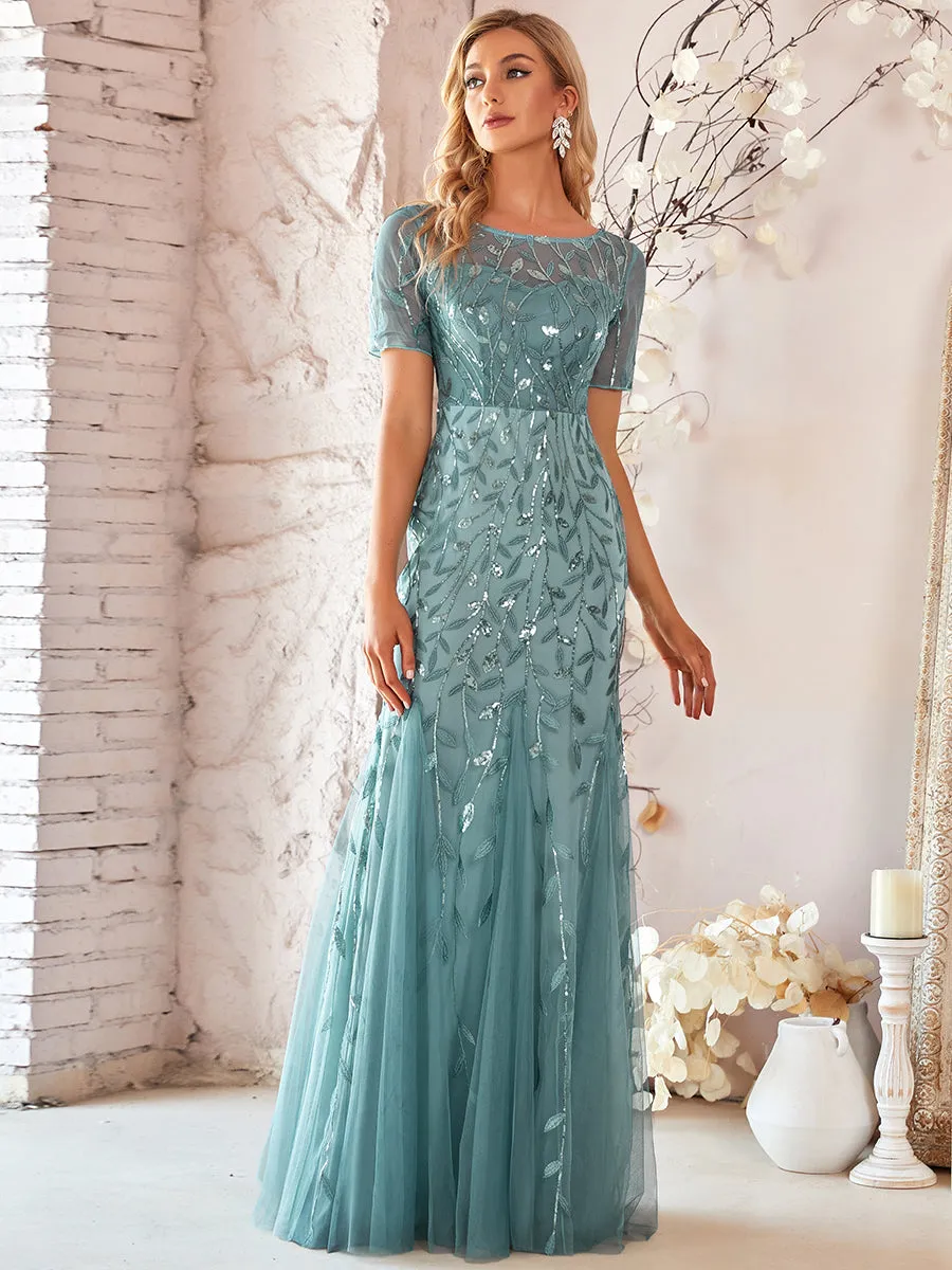 Women's Floral Sequin Fishtail Tulle Dresses for Party
