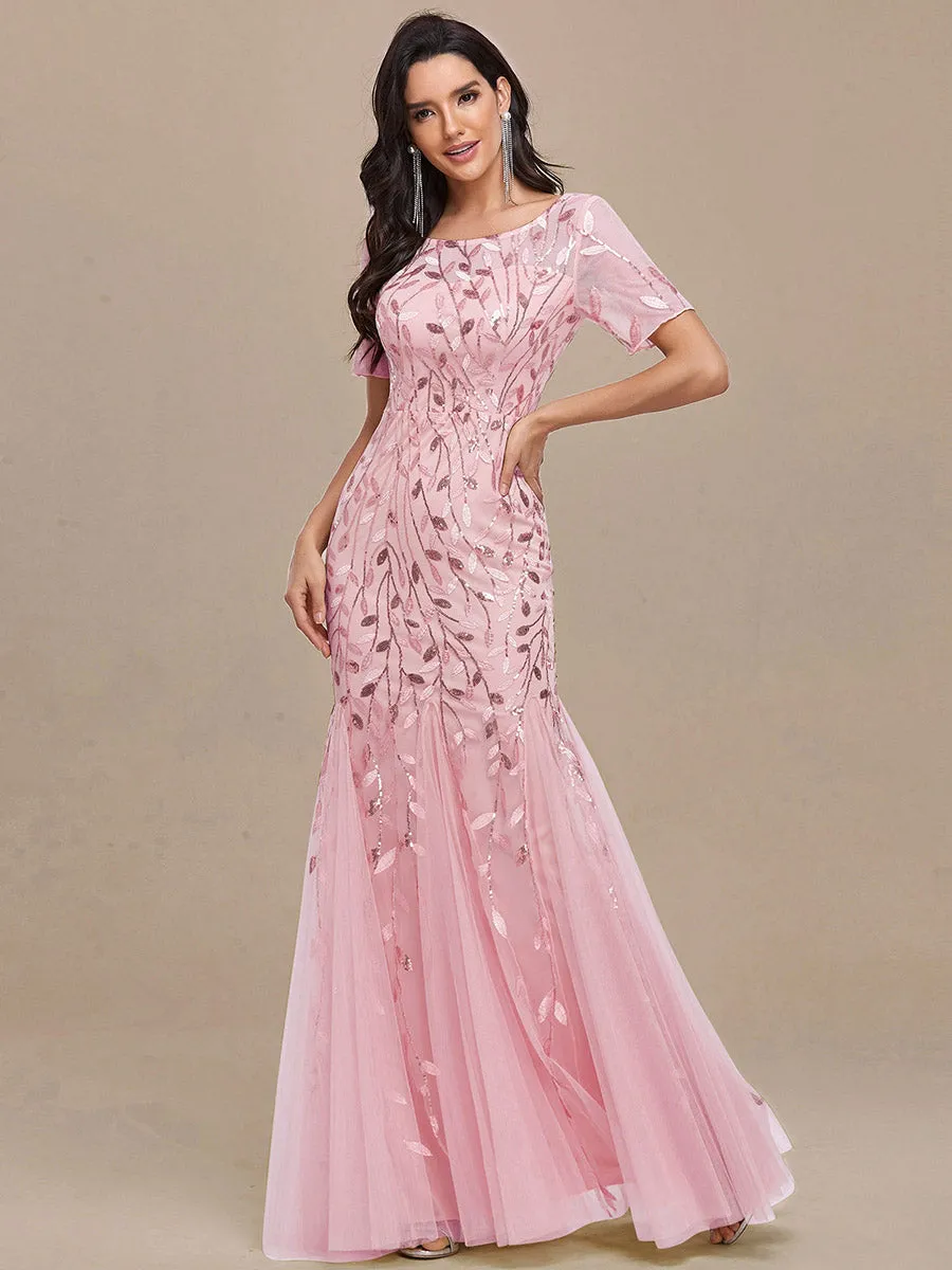 Women's Floral Sequin Fishtail Tulle Dresses for Party