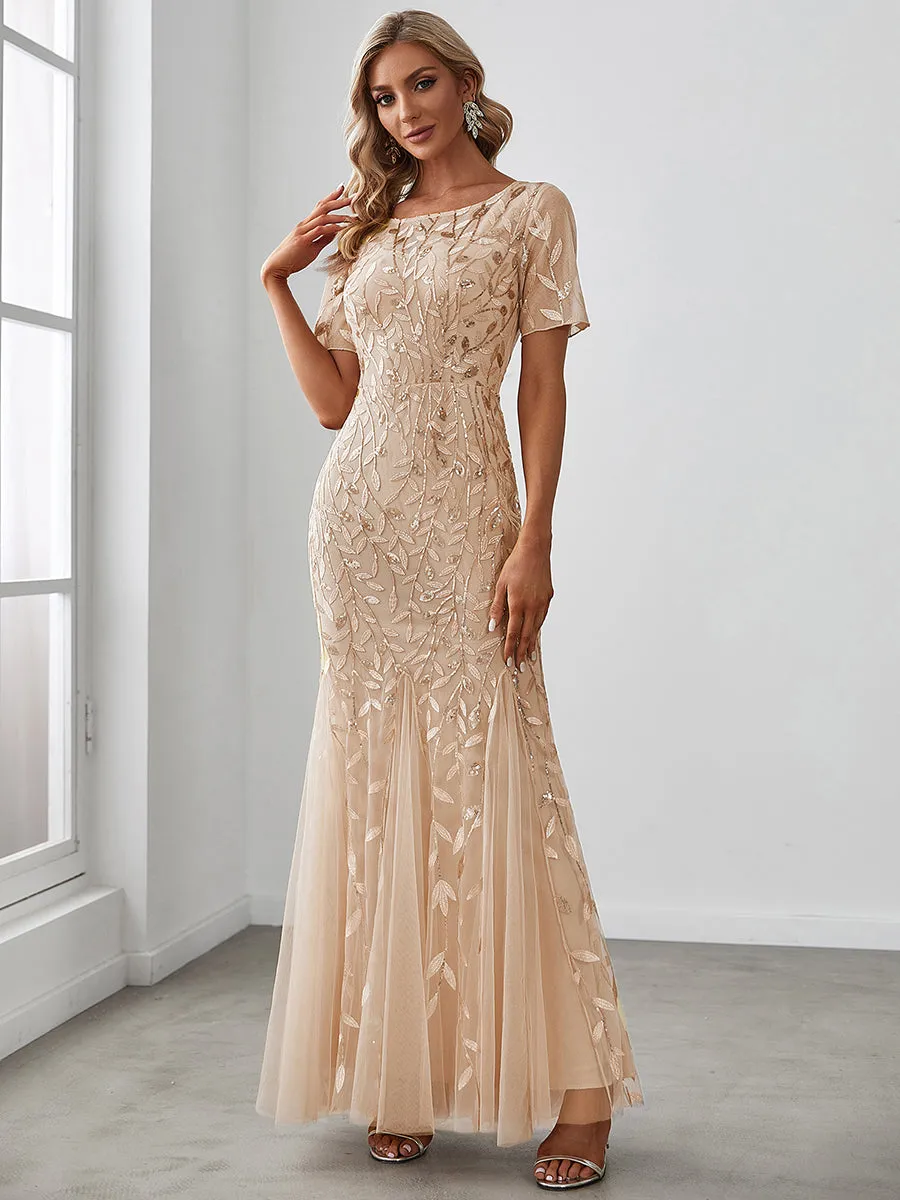 Women's Floral Sequin Fishtail Tulle Dresses for Party