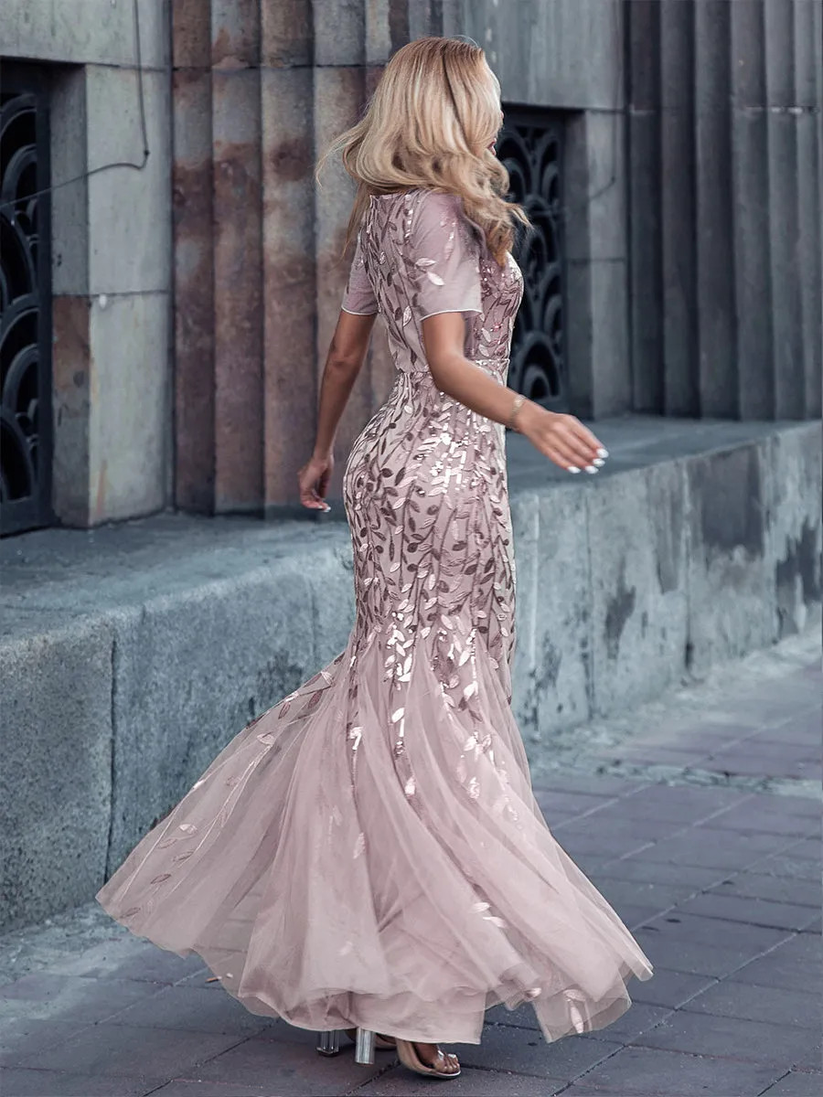 Women's Floral Sequin Fishtail Tulle Dresses for Party