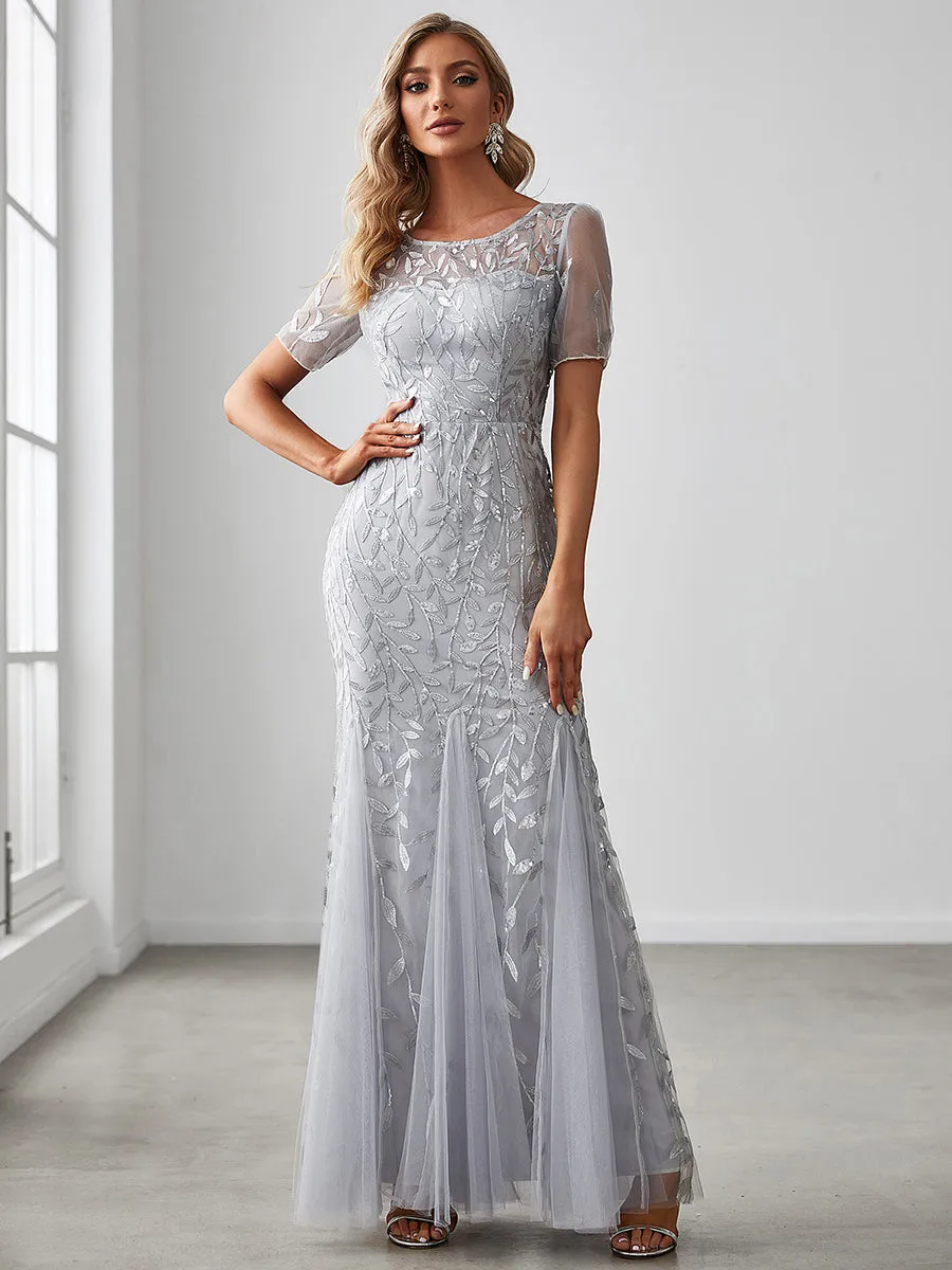 Women's Floral Sequin Fishtail Tulle Dresses for Party