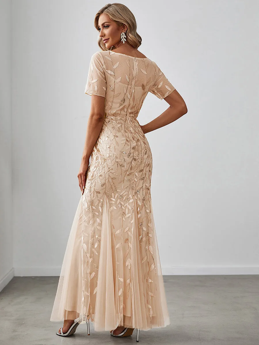 Women's Floral Sequin Fishtail Tulle Dresses for Party