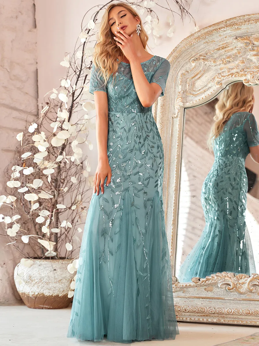 Women's Floral Sequin Fishtail Tulle Dresses for Party