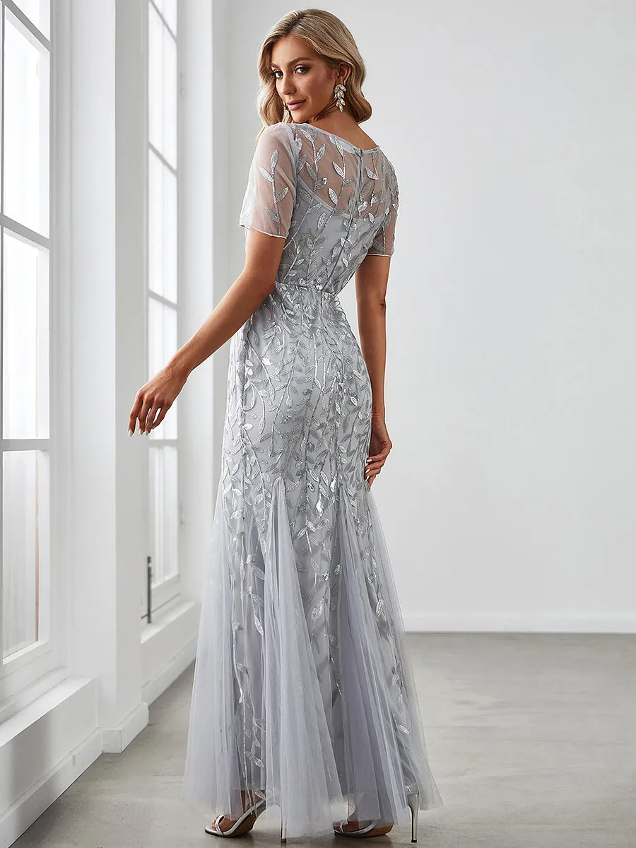 Women's Floral Sequin Fishtail Tulle Dresses for Party